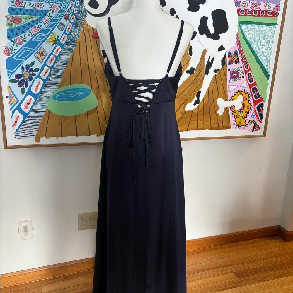 Navy Satin Evening Dress - Picture 6 of 9